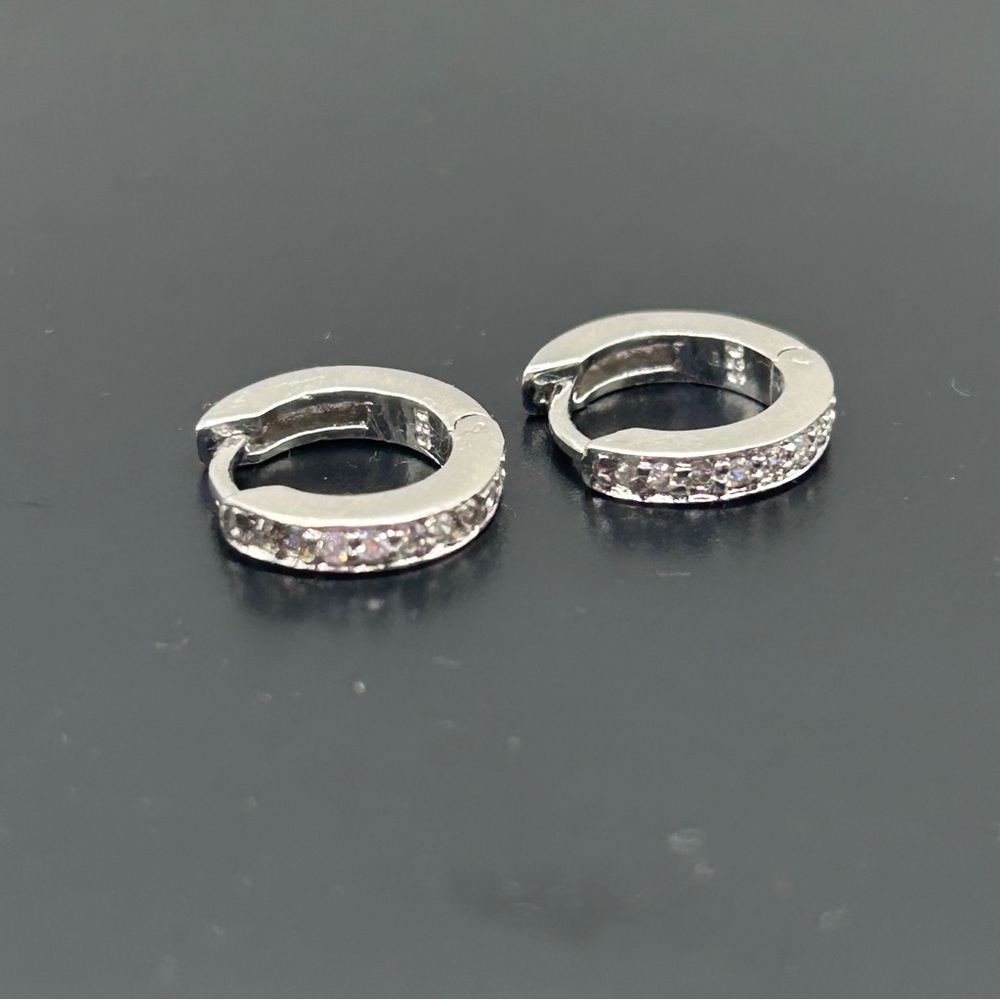 Dainty Sterling & Clear Stone Huggie Earrings